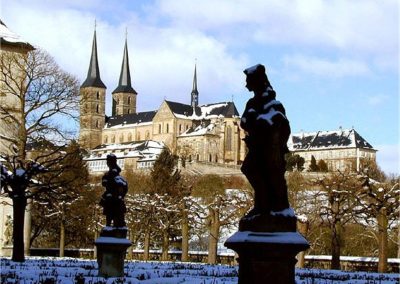 Der Rosengarten in Bamberg im Winter - Blick zum Michelsberg